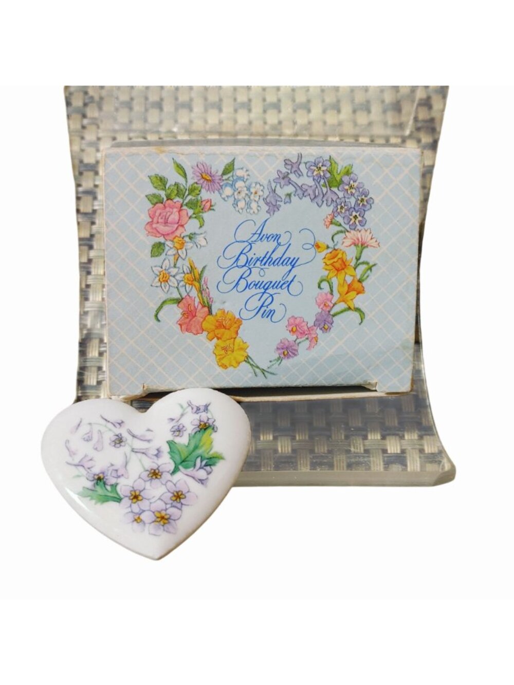 Avon Birthday Bouquet Pin Brooch 1987 July Larkspur Heart Shaped Collectible - Picture 7 of 8